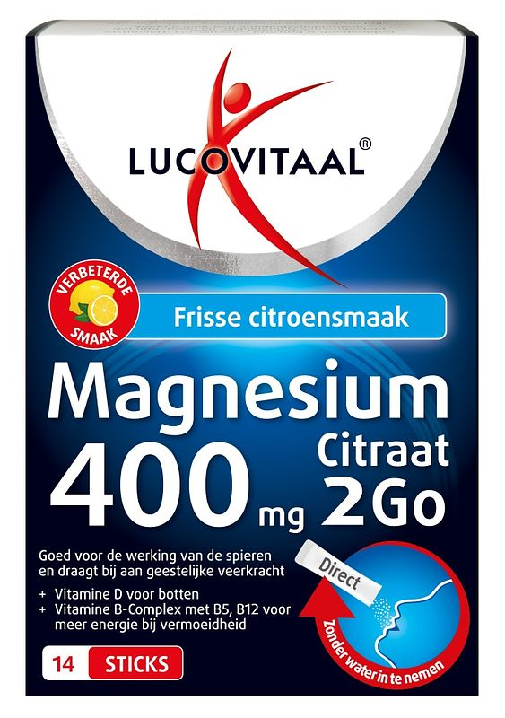 Foto van Lucovitaal magnesium 400 mg 2go poedersticks