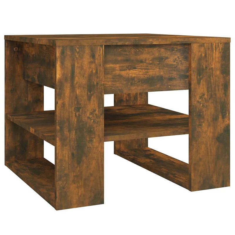 Foto van The living store salontafel gerookt eiken - bewerkt hout - 55.5x55x45 cm - opbergruimte