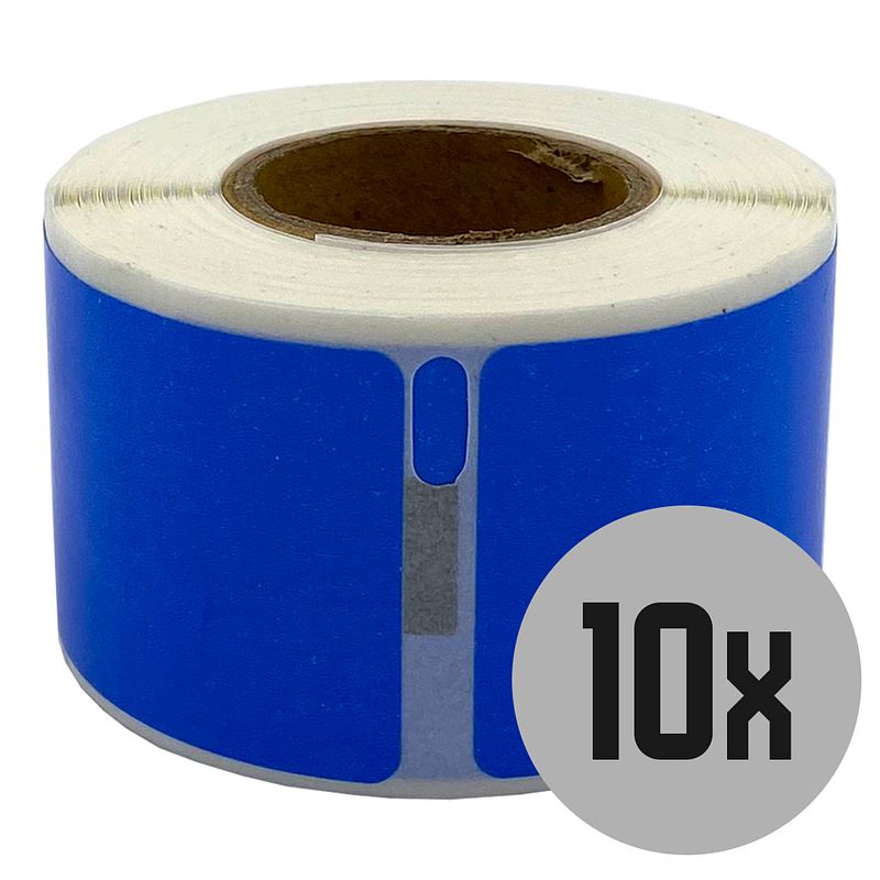 Foto van Dula dymo compatible labels - blauw - 99010 - s0722370 - adresetiketten - 10 rollen - 28 x 89 mm - 130 labels per rol