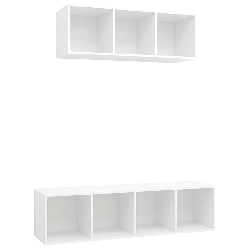 Foto van The living store tv-meubelset - wit - spaanplaat - 37x37x107 cm - 37x37x142.5 cm