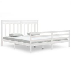 Foto van The living store bedframe grenenhout - wit - 205.5 x 185.5 x 69.5 cm - multiplex lattenbodem - geschikt voor 180 x 200