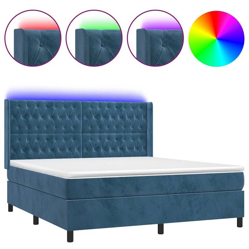 Foto van The living store boxspring bed - fluweel - led - 203x163x118/128 cm - donkerblauw