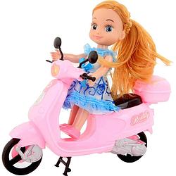 Foto van Jonotoys tienerpop beauty motorcycle 22 cm roze/blauw