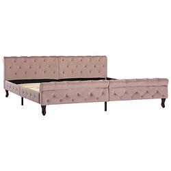 Foto van The living store bedframe - klassiek - roze - 226 x 206.5 x 74 cm - gestoffeerd - multiplex - staal-grenen - montage