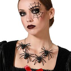 Foto van Atosa verkleed sieraden ketting met spinnen - zwart - dames - kunststof - heks/vampier - verkleedketting