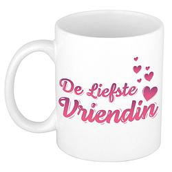 Foto van De liefste vriendin kado mok / beker wit met roze hartjes - verjaardagscadeau - feest mokken