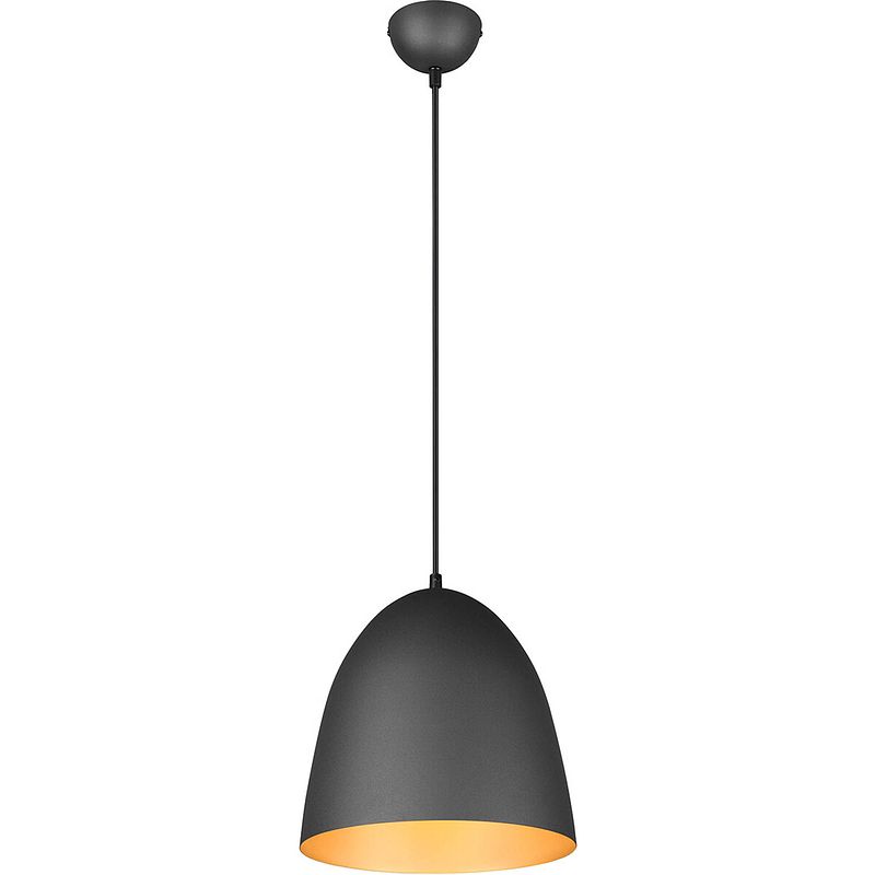 Foto van Led hanglamp - hangverlichting - trion lopez - e27 fitting - 1-lichts - rond - mat zwart/goud - aluminium