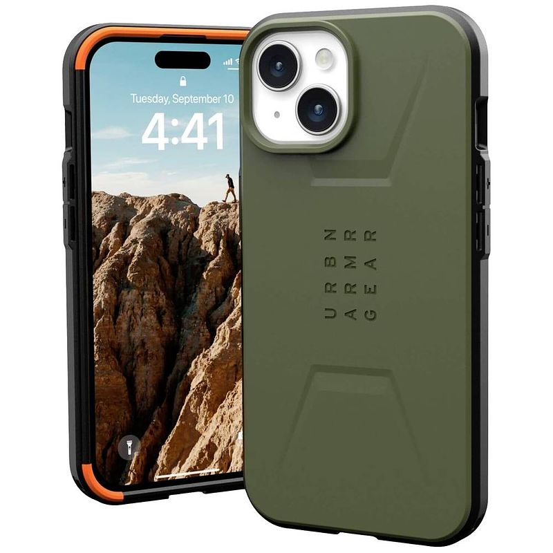 Foto van Urban armor gear civilian magsafe backcover apple iphone 15 olijf