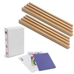 Foto van 4x speelkaarten houders hout 26 cm inclusief 54 speelkaarten blauw - speelkaarthouders