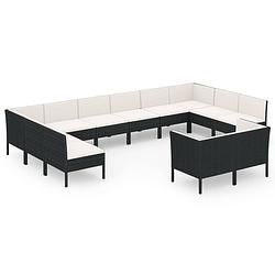 Foto van Vidaxl 12-delige loungeset met kussens poly rattan zwart