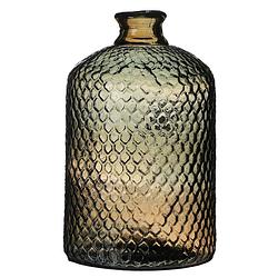Foto van Natural living bloemenvaas scubs bottle - brons/bruin geschubt transparant - glas - d18 x h31 cm - vazen