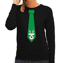 Foto van Stropdas kersttrui/kerst sweater rendier zwart voor dames xs - kerst truien