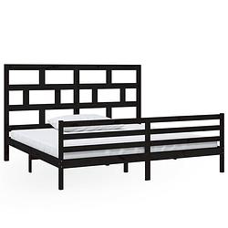 Foto van The living store bedframe grenenhout - 205.5 x 206 x 100 cm - zwart