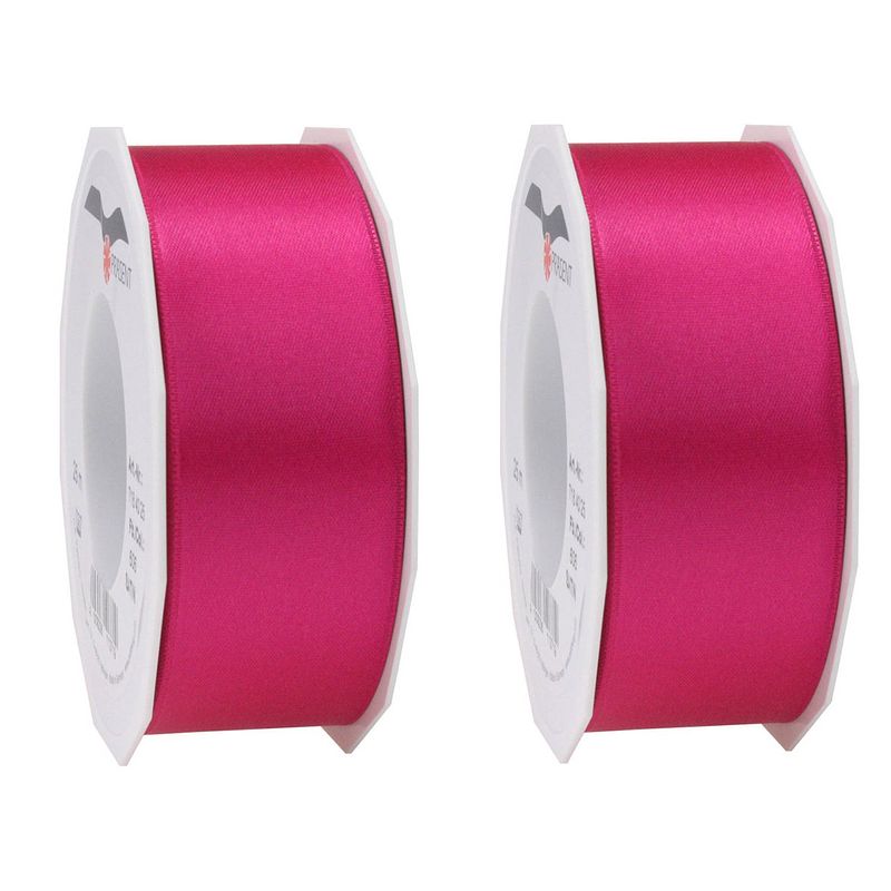 Foto van 2x luxe hobby/decoratie fuchsia roze satijnen sierlinten breed 4 cm/40 mm x 25 meter - cadeaulinten