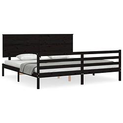 Foto van Vidaxl bedframe met hoofdbord massief hout zwart 6ft super king