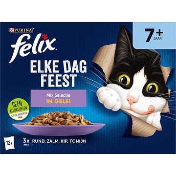 Foto van Felix® elke dag feest senior mix selectie in gelei kattenvoer 12 x 85g bij jumbo