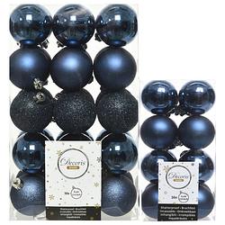 Foto van Decoris kerstballen 46x stuks donkerblauw 4 en 6 cm kunststof - kerstbal