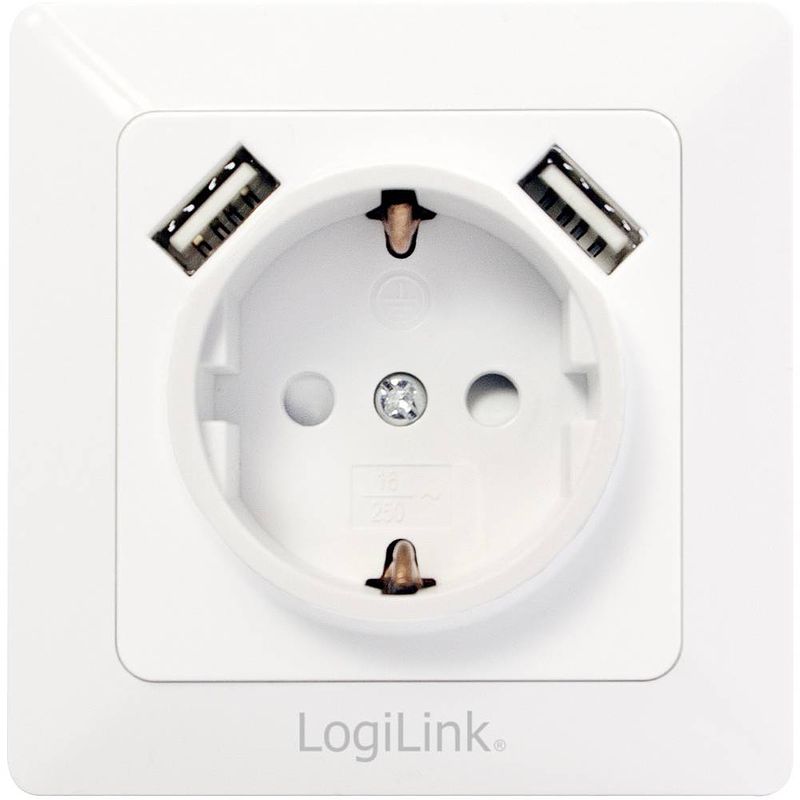 Foto van Logilink pa0162 1-voudig inbouwstopcontact met usb, kinderbeveiliging ip20 wit