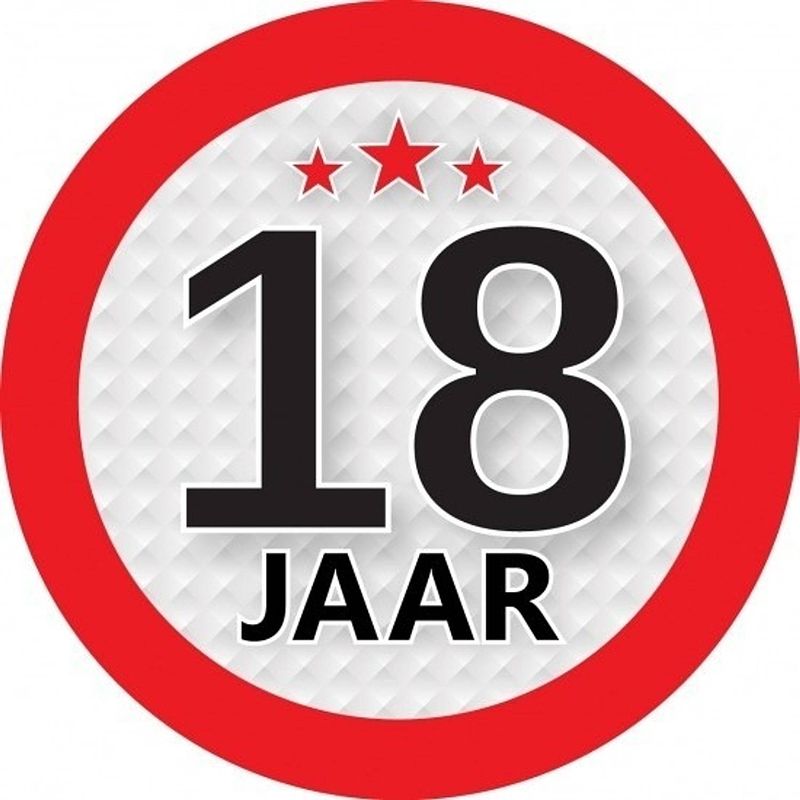 Foto van 10x 18 jaar leeftijd stickers rond 9 cm verjaardag versiering - feeststickers