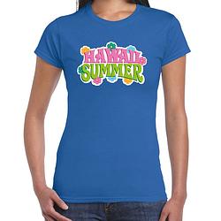 Foto van Hawaii summer t-shirt blauw voor dames xl - feestshirts