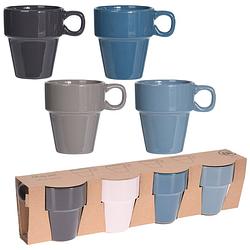 Foto van Excellent houseware koffie/thee mokken- 8x - stapelbaar- aardewerk - 180 ml - bekers