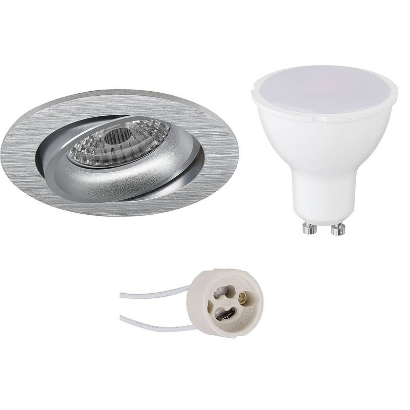 Foto van Led spot set - pragmi delton pro - gu10 fitting - inbouw rond - mat zilver - 6w - natuurlijk wit 4200k - kantelbaar -