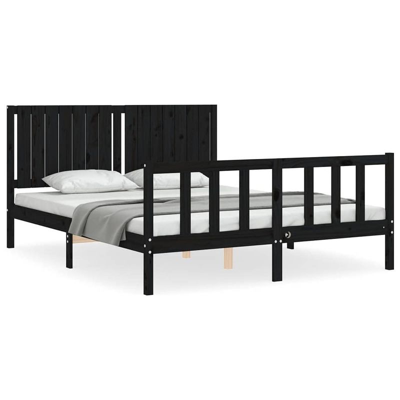 Foto van The living store bedframe zwart - massief grenenhout - 205.5 x 165.5 x 100 cm - 160 x 200 cm matras niet inbegrepen