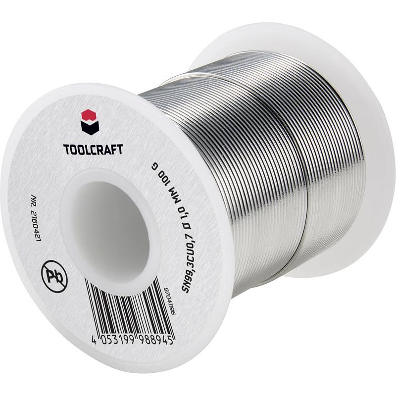 Foto van Toolcraft soldeertin, loodvrij spoel sn99,3cu0,7 100 g 1 mm