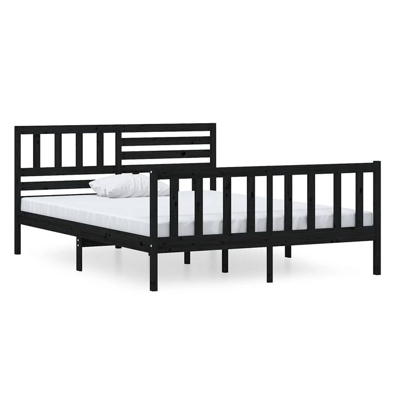 Foto van The living store bedframe - bedframe - 195.5 x 126 x 100 cm - grenenhout zwart