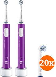 Foto van Oral-b junior 6+ paars duo pack + sensitive clean opzetborstels (20 stuks)