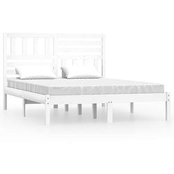 Foto van Vidaxl bedframe massief grenenhout wit 135x190 cm double