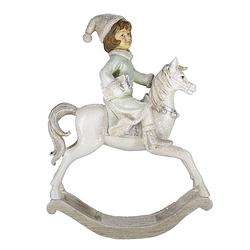 Foto van Clayre & eef beeld hobbelpaard 26 cm beige groen kunststof kerstdecoratie beeld decoratie decoratieve accessoires