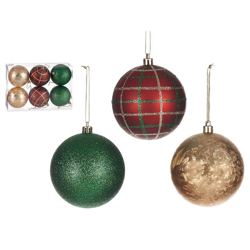 Foto van Krist+ kerstballen - 6x st - rood/groen/goud - kunststof - gedecoreerd - kerstbal