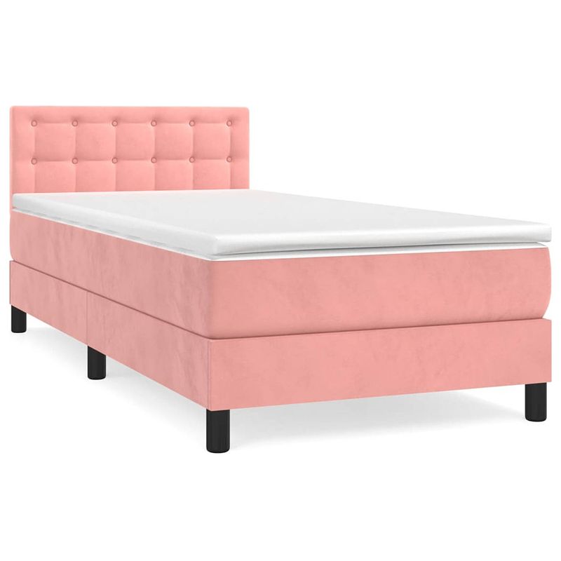 Foto van The living store boxspring met matras fluweel roze 80x200 cm - bed