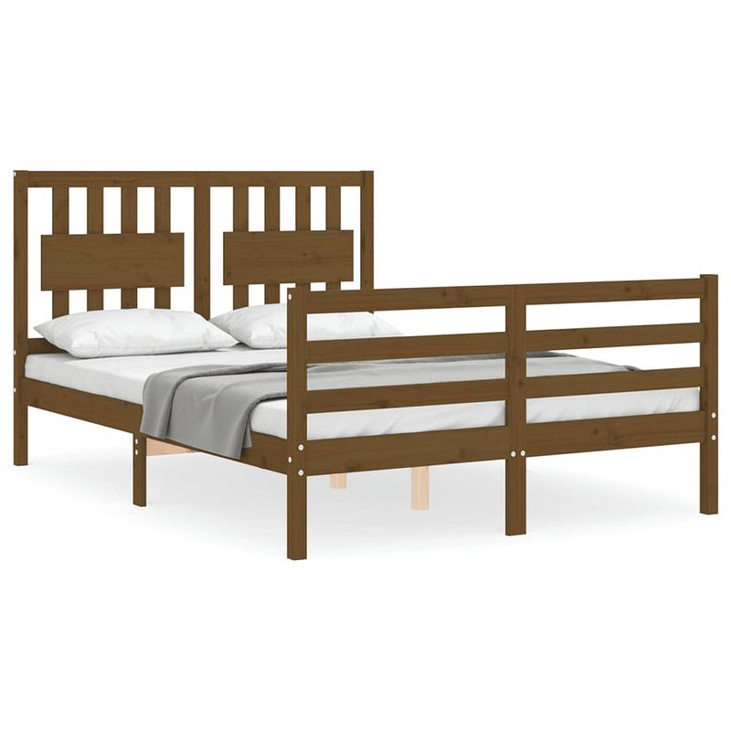 Foto van The living store bed vuren - bedframes - 195.5 x 125.5 x 100 cm - multiplex lattenbodem - honingbruin