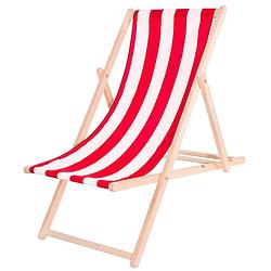 Foto van Ligbed strandstoel ligstoel verstelbaar beukenhout handgemaakt rood wit