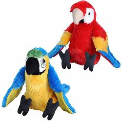 Foto van Vogels knuffels setje van 2x pluche knuffel macaw papegaaien van 20 cm - vogel knuffels