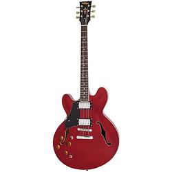 Foto van Vintage vsa500 reissued left hand cherry red linkshandige semi-akoestische gitaar