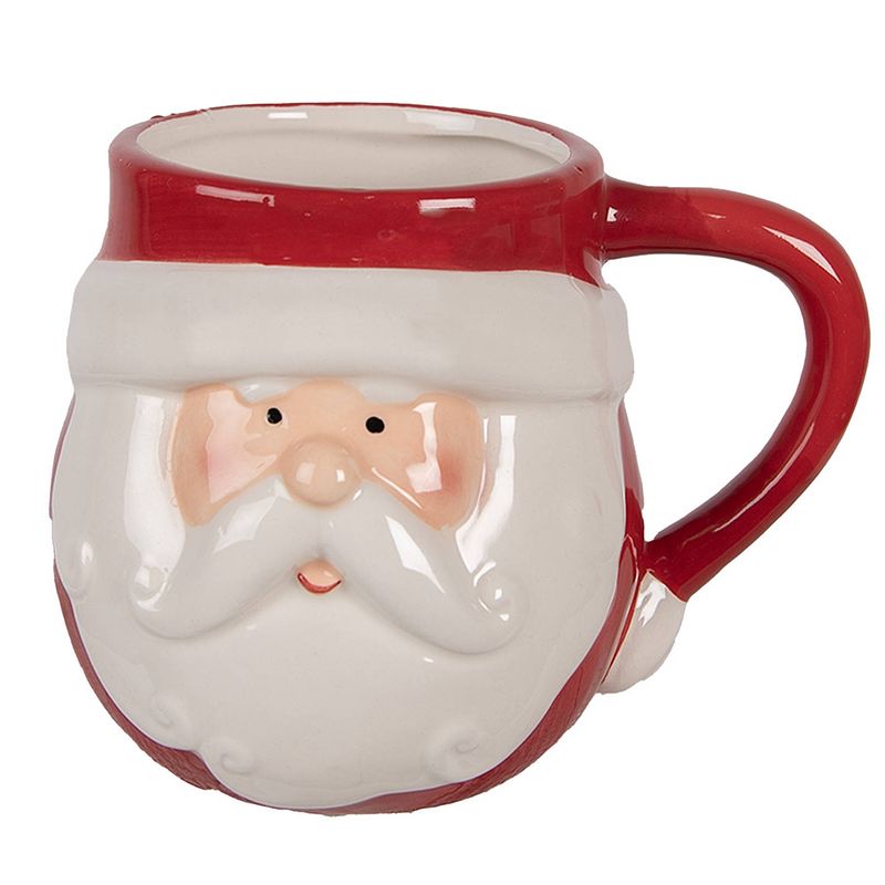 Foto van Clayre & eef mok kerstman 370 ml rood wit keramiek kerstdecoratie rood kerstdecoratie