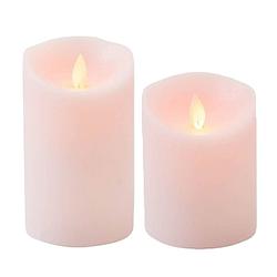 Foto van Led kaarsen/stompkaarsen - set 2x - roze - h10 en h12,5 cm - bewegende vlam - led kaarsen
