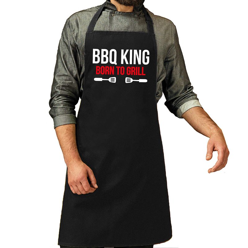 Foto van Schort bbq king born to grill zwart voor heren - feestschorten