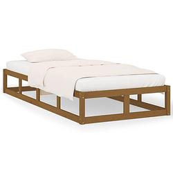 Foto van The living store houten bedframe - eenpersoonsbed - 90 x 190 cm - honingbruin