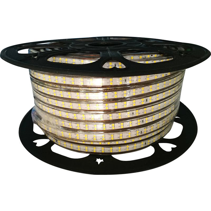 Foto van Led strip - aigi strobi - 50 meter - ip65 waterdicht - warm wit 3000k - 2835 smd 230v