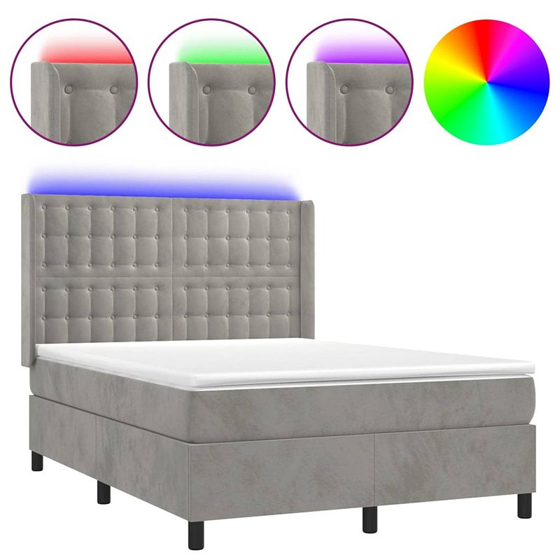 Foto van The living store boxspring bed - fluweel - led - pocketvering - topmatras - 193x147x128 cm