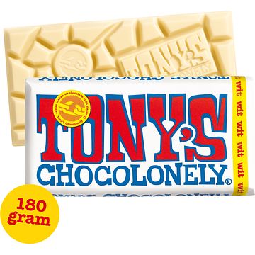 Foto van 2 voor € 4,50 | tony's chocolonely wit chocolade reep 28% 180g aanbieding bij jumbo