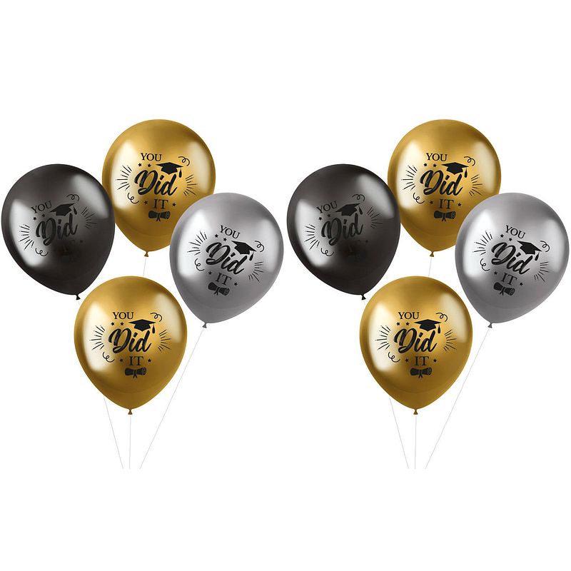 Foto van Folat ballonnen geslaagd thema - 16x - goud/zilver/grijs - latex - 33 cm - examenfeest versiering - ballonnen