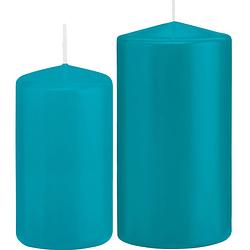 Foto van Stompkaarsen set van 2x stuks turquoise blauw 12 en 15 cm - stompkaarsen