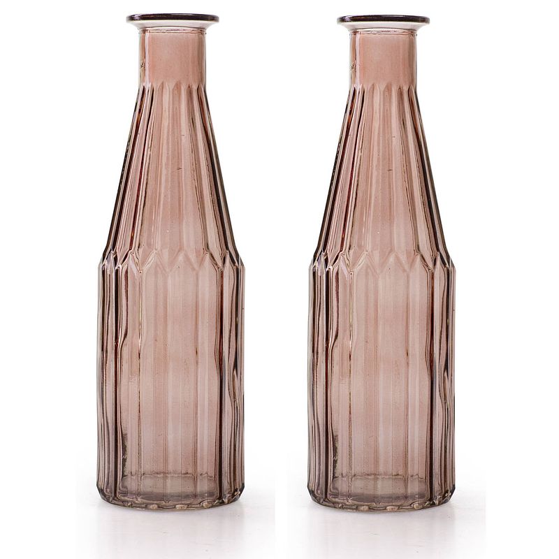 Foto van Jodeco - bloemenvaas marseille - 2x - fles model - glas - roze - h25 x d7 cm - vazen