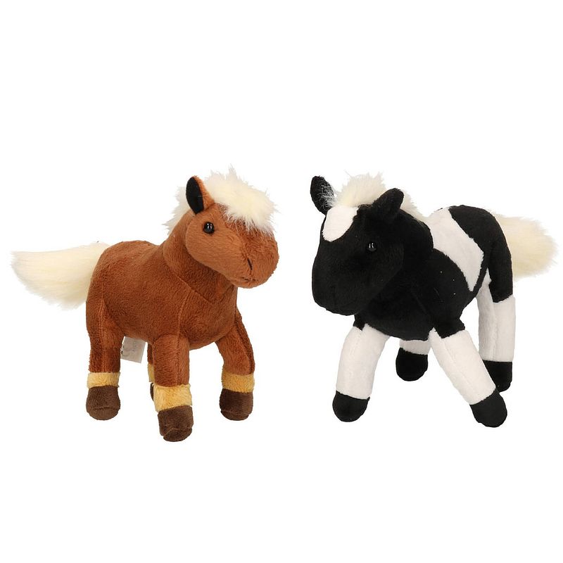 Foto van Set van 2x stuks pluche dieren paarden knuffels 25 cm - knuffel boederijdieren