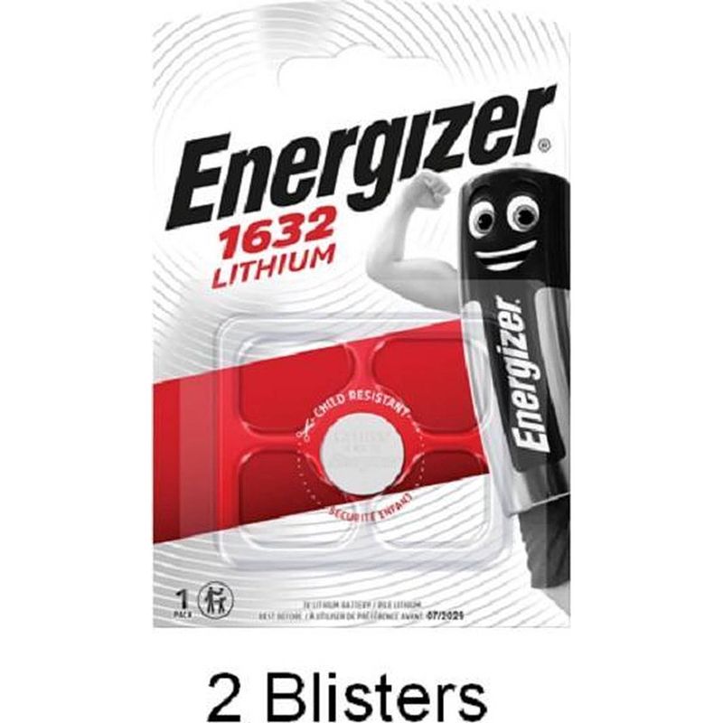 Foto van 2 stuks (2 blisters a 1 stuk) energizer cr1632 lithium knoopcel 3v